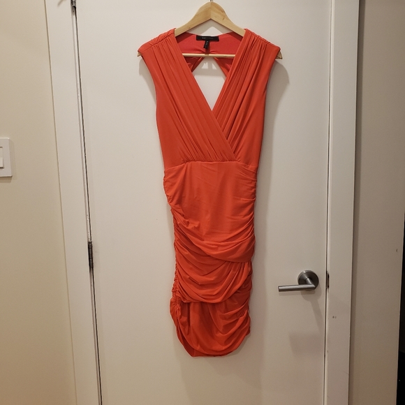 BCBGMaxAzria Lou Orange Poppy Ruched Dress in Medium - Picture 4 of 8